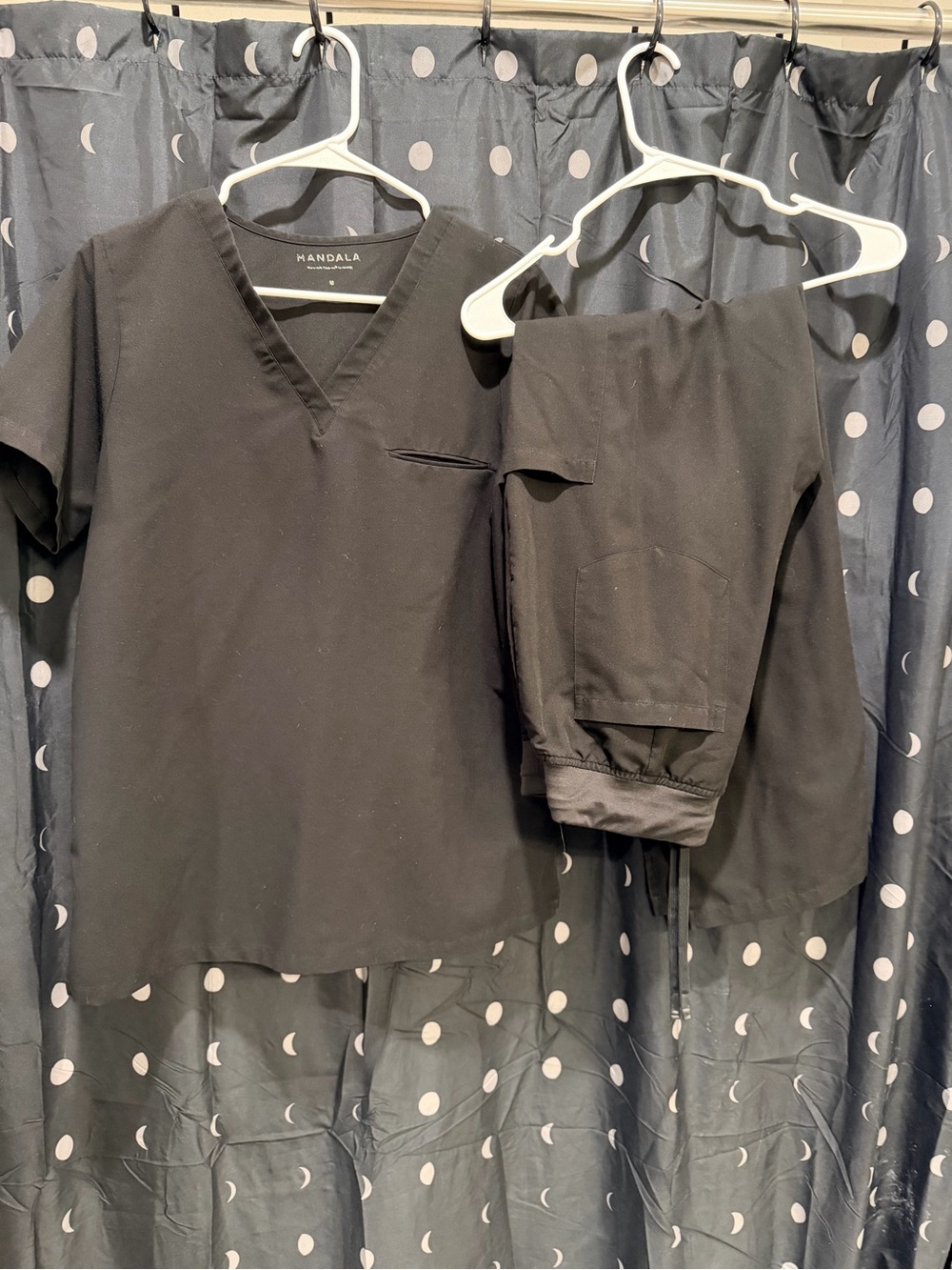 Mandala Black V-Neck Short Sleeve Scrub Top
